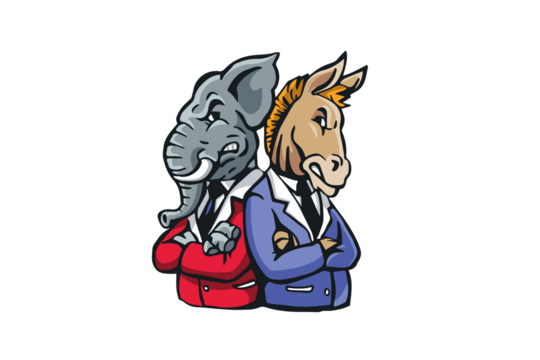 Elephant and Donkey Cartoon Illustration with Suit and Tie on Transparent Background - Powered by Adobe