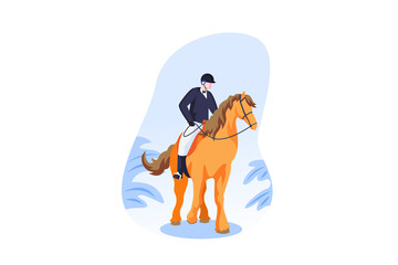 Equestrian Sport Illustration of a Person Riding a Golden Horse with Blue Accents on Transparent Background