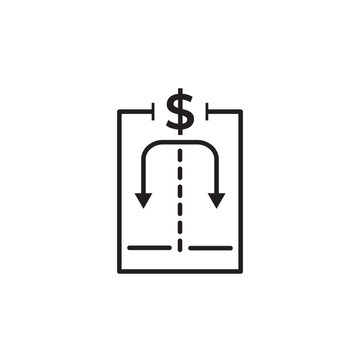 Dollar split line icon illustrating financial distribution, cost division, and money allocation. Ideal for accounting, investment, business, banking, and economic process infographic designs.