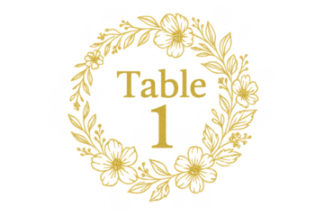 Gold floral wreath table number one transparent background