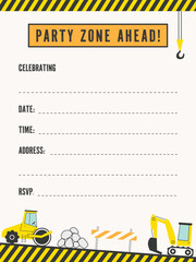 outer space 3CONSTRUCTION SITE invitation building theme illustration printable ready to use invite design for kids 