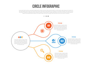 Circle base shape infographics template diagram with big circle and some small location marker line connection with 3 point step creative simple flat outline