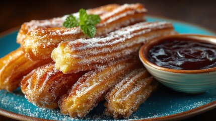 Classic Churros with Sweet Sugar. Traditional and Delicious Treat.