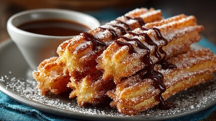 Classic Churros with Sweet Sugar. Traditional and Delicious Treat.