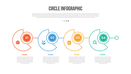 Circle base shape infographics template diagram with circle crop top side with small circle connected with 4 point step creative simple flat outline