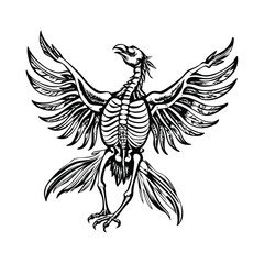 Monochrome Mythical Bird Anatomy: Phoenix Skeleton