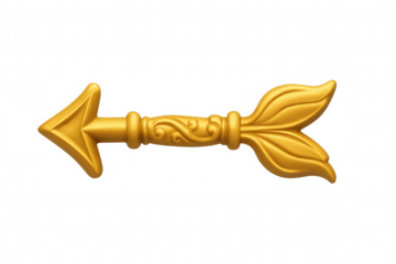 Gold ornate decorative arrow pointing left, vintage style pointer with scrollwork, transparent background