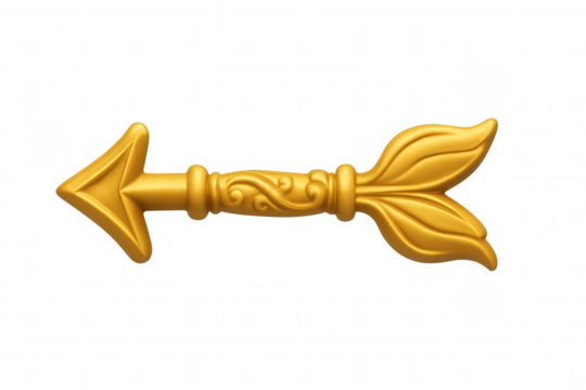 Gold ornate decorative arrow pointing left, vintage style pointer with scrollwork, transparent background
