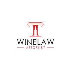 Elegant winelaw attorney logo featuring stylized wine bottle and column illustration