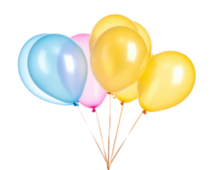 Close-Up and Floating View of Multicolor Balloons, isolated on transparent background