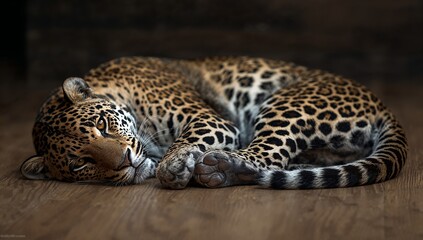 Obraz premium A beautiful jaguar rests peacefully curled up in a relaxed pose