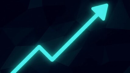 A neon cyan arrow chart illustrates financial profit, stock market growth, and business success on a futuristic digital background - Powered by Adobe