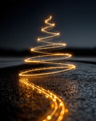 Magical Christmas Tree Shape Made of Light Sparks on Dark Background