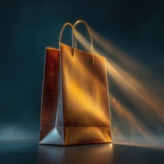 Shiny Golden Shopping Bag with Light Effect for Modern Retail Display