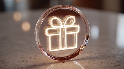 Illuminated Gift Icon on a Smooth Surface with Soft Focus Background