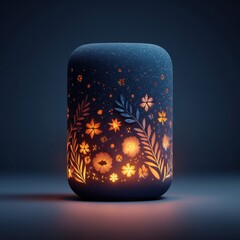 Decorative Lantern with Floral Patterns Illuminating a Dark Space