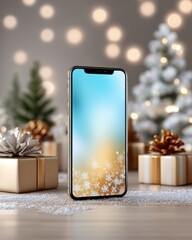 Elegant Smartphone Surrounded by Festive Holiday Decorations