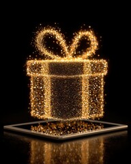 Glittering Gift Box with Sparkling Effects on Dark Background
