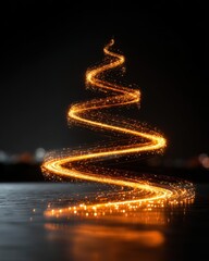 Glowing Sparkling Spiral Light Tree on Dark Background