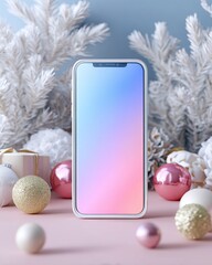 Elegant Smartphone Mockup Surrounded by Festive Decorations