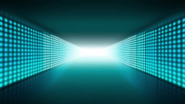 Futuristic tunnel with glowing blue loop pattern and illuminated digital wall, abstract light waves create vibrant atmosphere, modern technology design, digital loop, glowing blue pattern