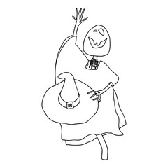 Outline for Coloring of Halloween Scarecrow Lantern Jack Pumpkin. One of the Fall Holiday Symbol. Vector Illustration.