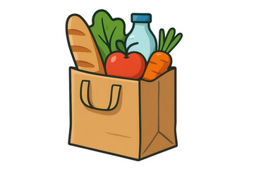Paper grocery bag filled with fresh food items, shopping for healthy produce, bringing home daily essentials