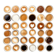 Coffee Variety An array of assorted coffee drinks viewed from above