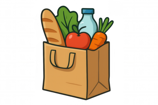 Paper grocery bag filled with fresh food items, shopping for healthy produce, bringing home daily essentials - Powered by Adobe