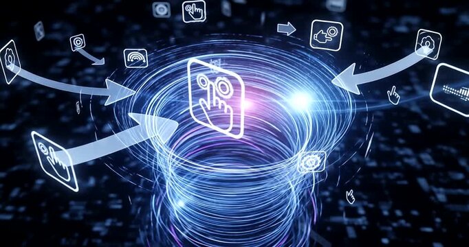 Digital vortex illustrating data flow and technology interaction in cyberspace