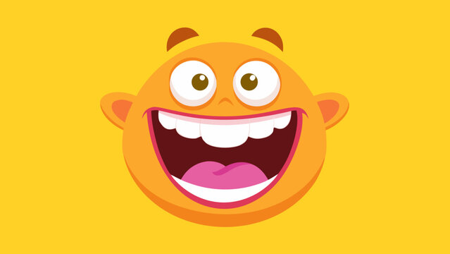 Joyful orange character face with big smile and wide eyes