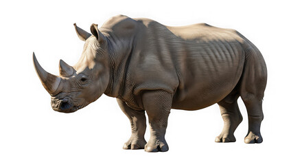 Obraz premium Rhino standing isolated on transparent background, a large and powerful animal