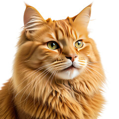 Fluffy orange cat with green eyes looking off to the right side