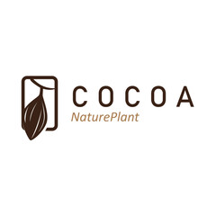 simple concept of cocoa bean logo, old vintage design and symbol of plantation plant and beverage template, illustration of brand product symbol and poster template