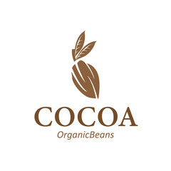 simple concept of cocoa bean logo, old vintage design and symbol of plantation plant and beverage template, illustration of brand product symbol and poster template