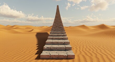 Stone staircase leading to the sky in a desert landscape conceptual art
