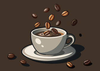 Obraz premium Fresh coffee beans falling into a cup of coffee