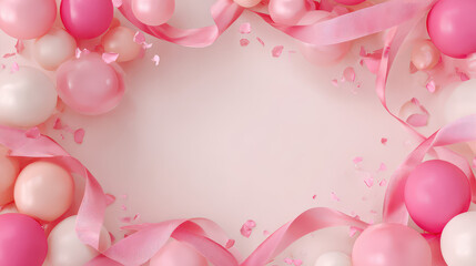 Pink and white balloon frame for birthday celebration party background