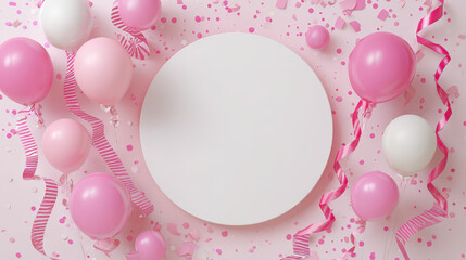 Pink and white balloon frame for birthday celebration party background