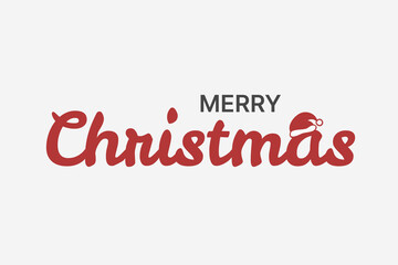 Beautiful Red and White Merry Christmas Text with Santa Hat on White Background