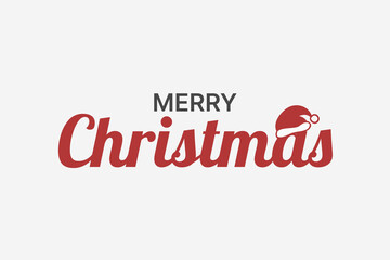Merry Christmas Script Typography with Santa Hat on White Background