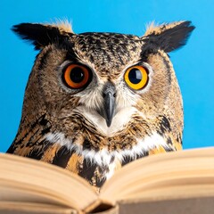 Owl looking at open book