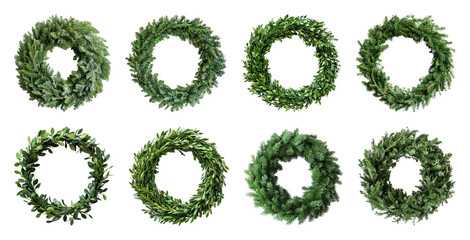 PNG Green wreaths for festive decoration, element set on transparent background