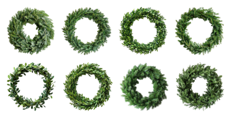 PNG Green wreaths for festive decoration, element set on transparent background