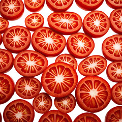 Tomato slices pattern Ripe, juicy, vibrant red discs on dark background
