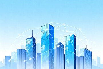 Futuristic cityscape with network connections