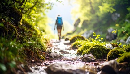 Fototapeta premium Traveling with nature, hiking in wild landscape