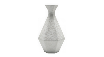 Modern white ceramic vase isolated on transparent background, a decorative home object