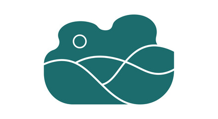 Abstract teal landscape with sun and curved lines, evocative design for branding or decoration