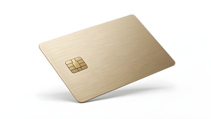 A sleek brushed gold bank card with a prominent EMV chip, isolated on a clean white background, representing modern financial technology and secure digital payment